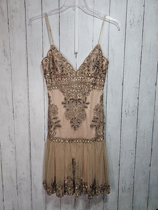 Sue Wong Dresses & Skirts - Sue Wong Nocturne Champagne Embroidered Beaded Drop Waist Dress Size 4 Lined.